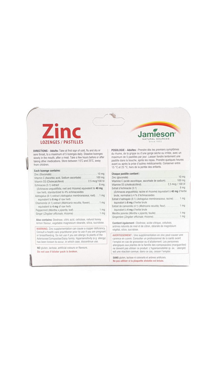 Jamieson Zinc Lozenges, Honey Lemon, 30 lozenges Green Valley Pharmacy