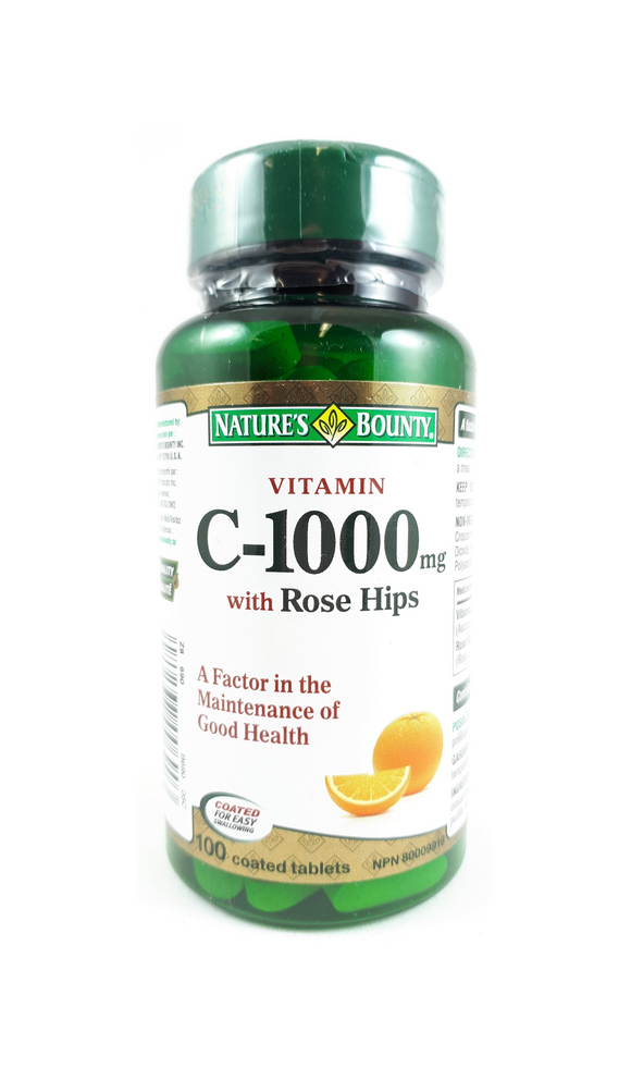 Nature's Bounty Vitamin C with Rose Hips 1000mg, 100 Coated Tablets - Green Valley Pharmacy Ottawa Canada