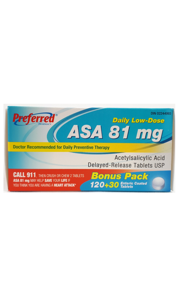 Preferred ASA 81mg, 120+30  tablets - Green Valley Pharmacy Ottawa Canada
