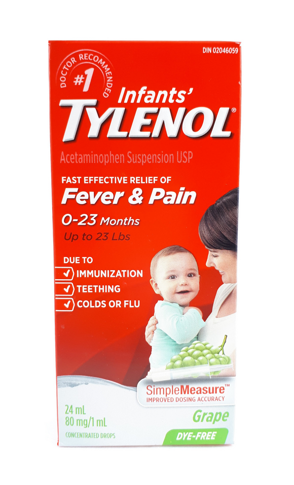 Tylenol Infant Ages 0-23 months, Grape flavor, Dye-free, 24 mL - Green Valley Pharmacy Ottawa Canada