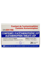 Acetaminophen Childrens Chewable tablets, grape flavor, 24 tablets - Green Valley Pharmacy Ottawa Canada