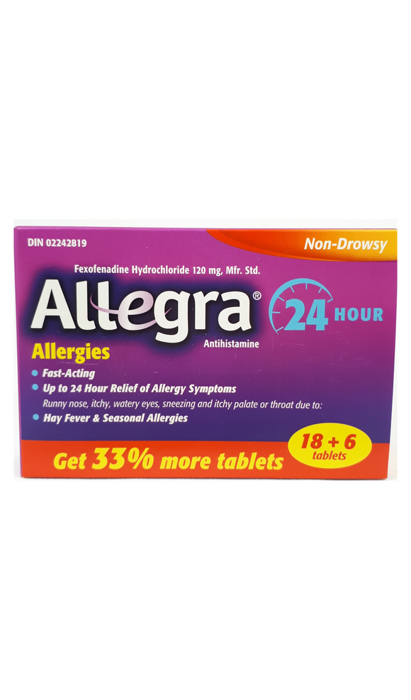 Allegra 24 hour Allergies 18+6 tablets - Green Valley Pharmacy Ottawa Canada