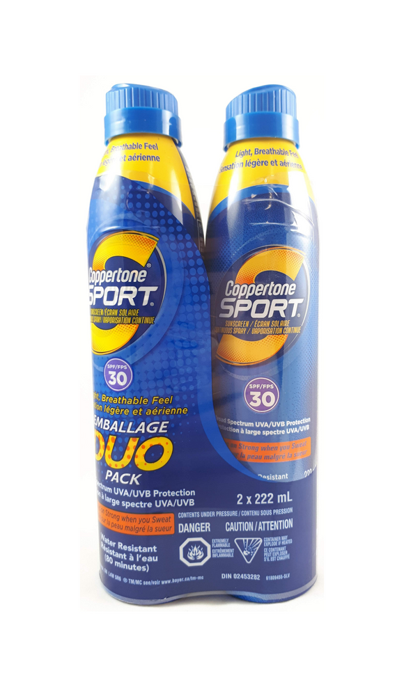 Coppertone Sport Spray 30 SPF, 2x222 mL - Green Valley Pharmacy Ottawa Canada