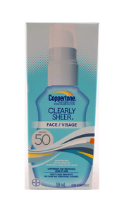 Coppertone Clearly Sheer Sunscreen, Face SPF 50, 59 mL - Green Valley Pharmacy Ottawa Canada