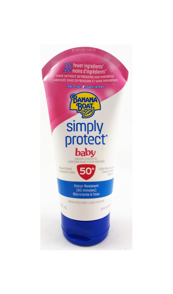 Banana Boat Simply Protect Baby Sunscreen Lotion, SPF 50+, 180 mL - Green Valley Pharmacy Ottawa Canada
