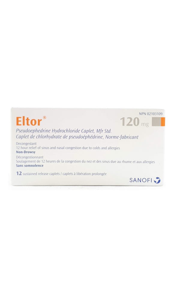 Eltor, Decongestant, 120mg, 12 caplets - Green Valley Pharmacy Ottawa Canada