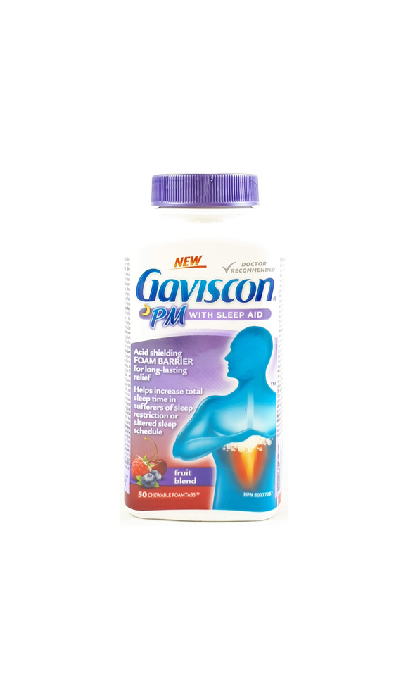Gaviscon with Sleep Aid, Fruit Blend, 50 Chew Tablets - Green Valley Pharmacy Ottawa Canada