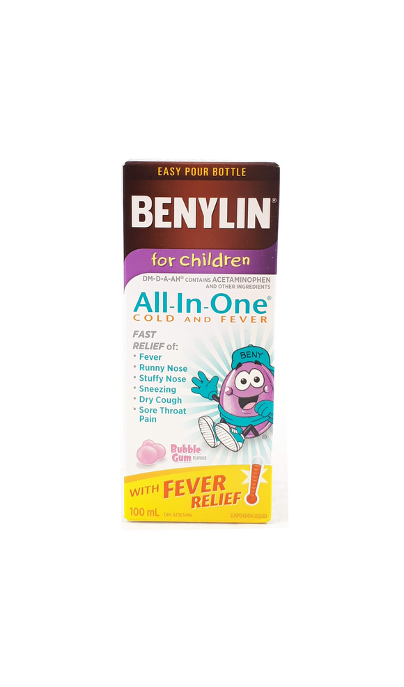 Benylin for Children All In One, Bubblegum, 100 mL - Green Valley Pharmacy Ottawa Canada