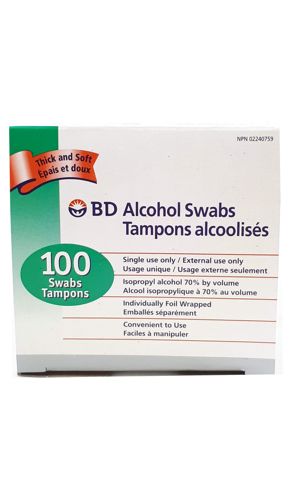 BD Alcohol Swabs, 100 swabs - Green Valley Pharmacy Ottawa Canada