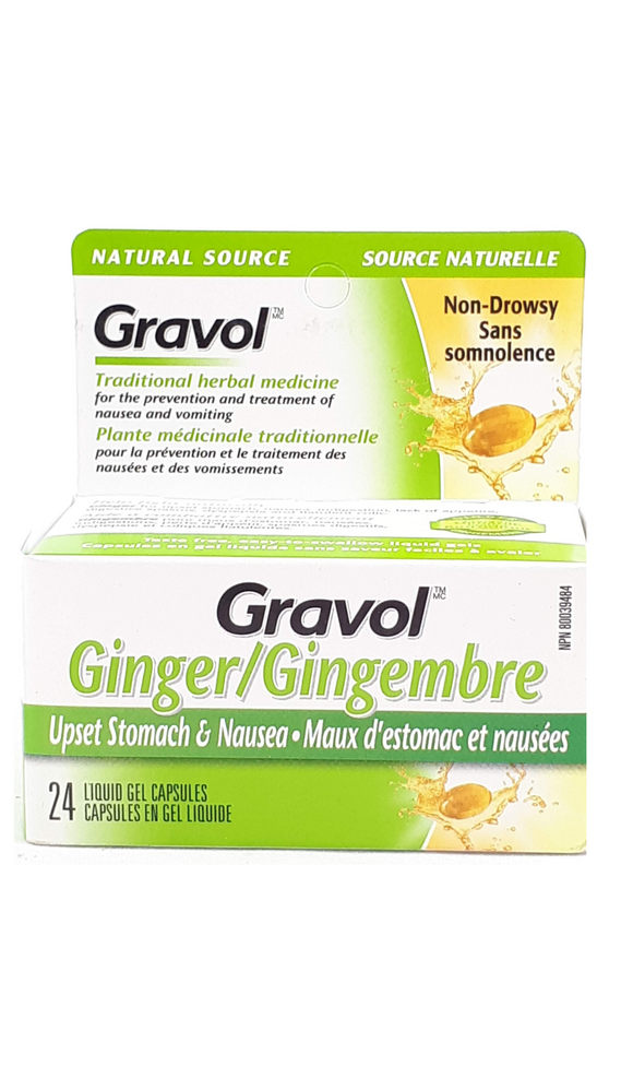 Gravol, Ginger Liquid Gel Caps, 24 Capsules - Green Valley Pharmacy Ottawa Canada