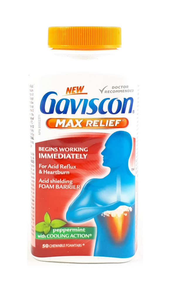 Gaviscon Max Relief, Mint, 50 tablets - Green Valley Pharmacy Ottawa Canada