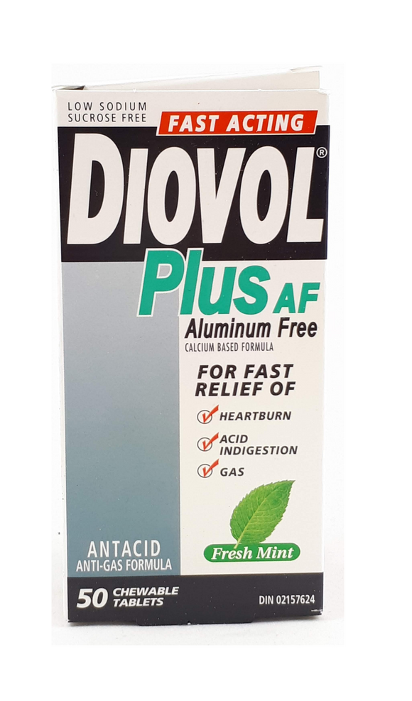 Diovol Plus AF, Mint Flavor, 50 tablets - Green Valley Pharmacy Ottawa Canada