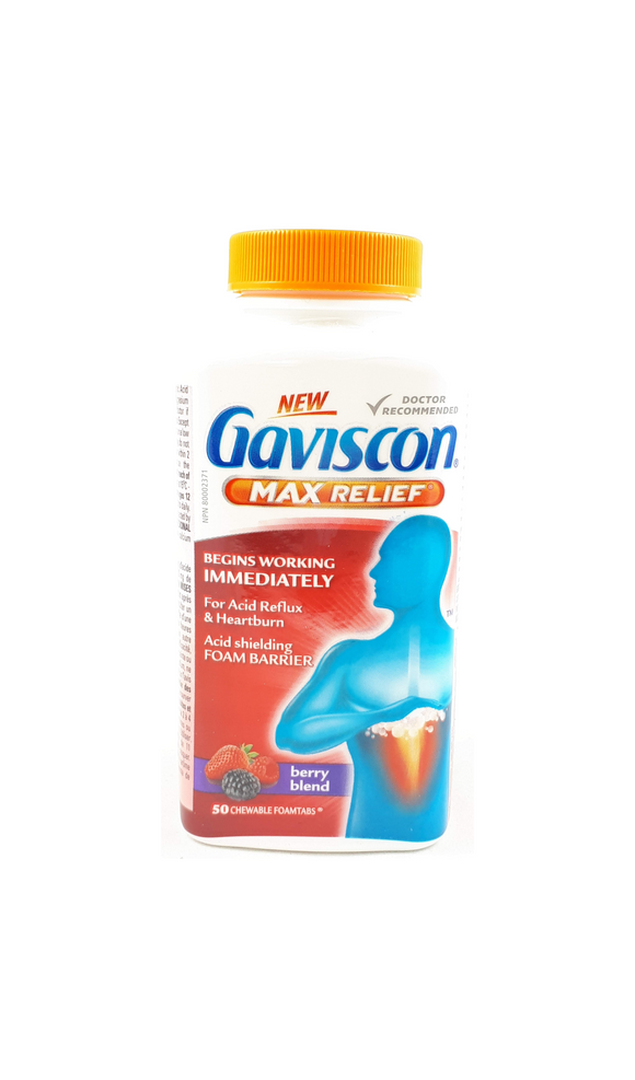 Gaviscon, Max Relief, Berry Blend, 50 Tablets - Green Valley Pharmacy Ottawa Canada