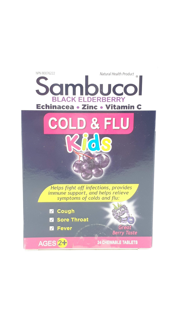 Sambucol, Cold & Flu Kids, Berry Flavor, 24 tablets - Green Valley Pharmacy Ottawa Canada