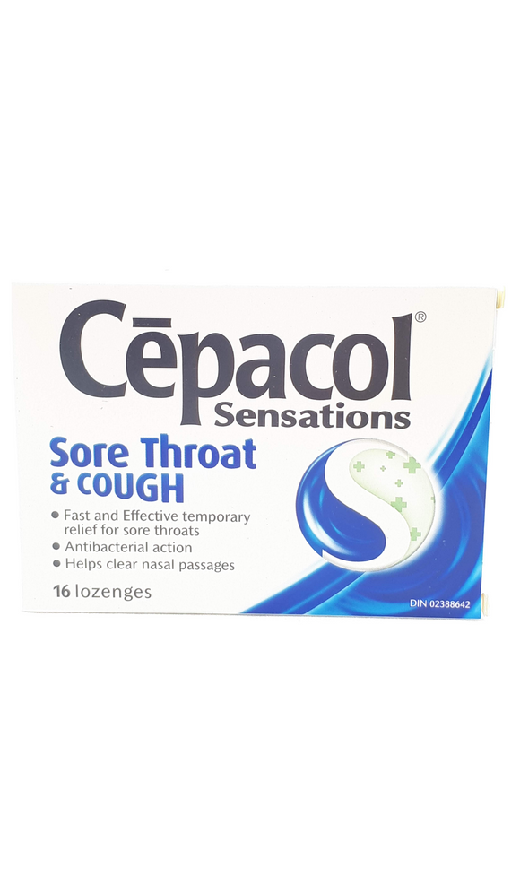 Cepacol Sensations, Sore Throat & Cough, 16 lozenges - Green Valley Pharmacy Ottawa Canada