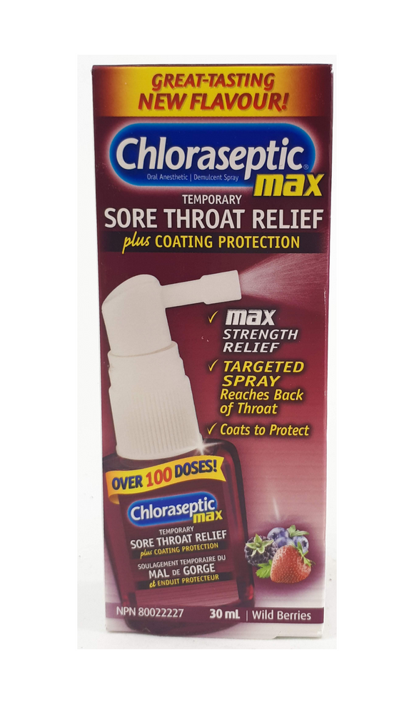 Chloraseptic Max Sore Throat Spray, Wild Berries, 30 mL - Green Valley Pharmacy Ottawa Canada