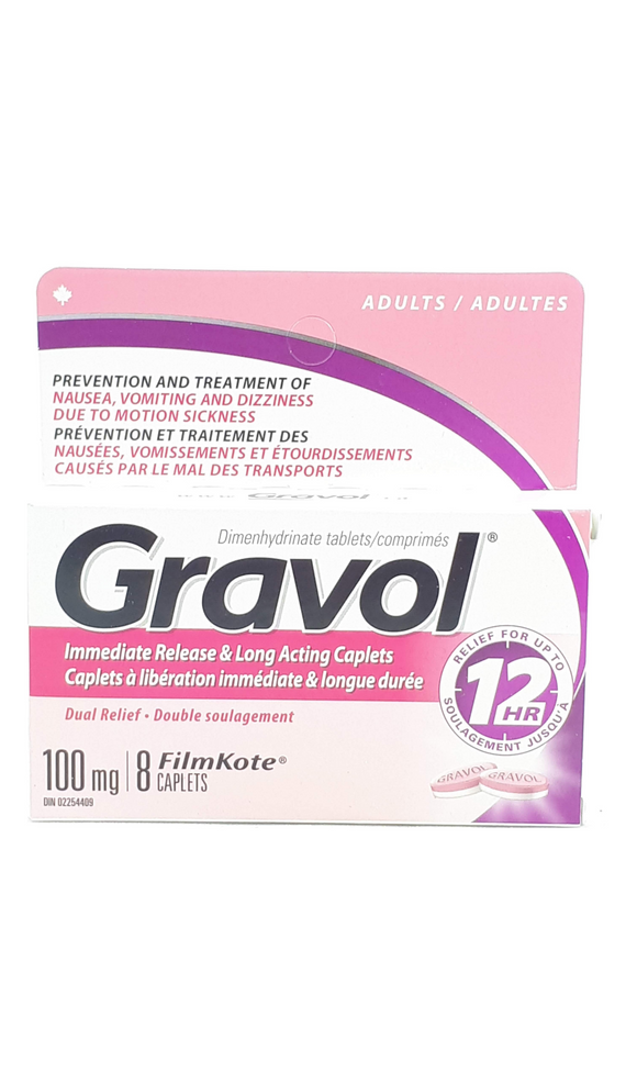 Gravol, Long-Acting, 100mg, 8 Tablets - Green Valley Pharmacy Ottawa Canada