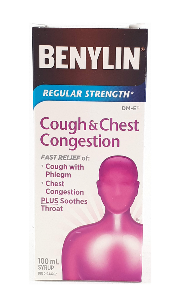Benylin Regular Strength, Cough & Chest Congestion, 100 mL - Green Valley Pharmacy Ottawa Canada
