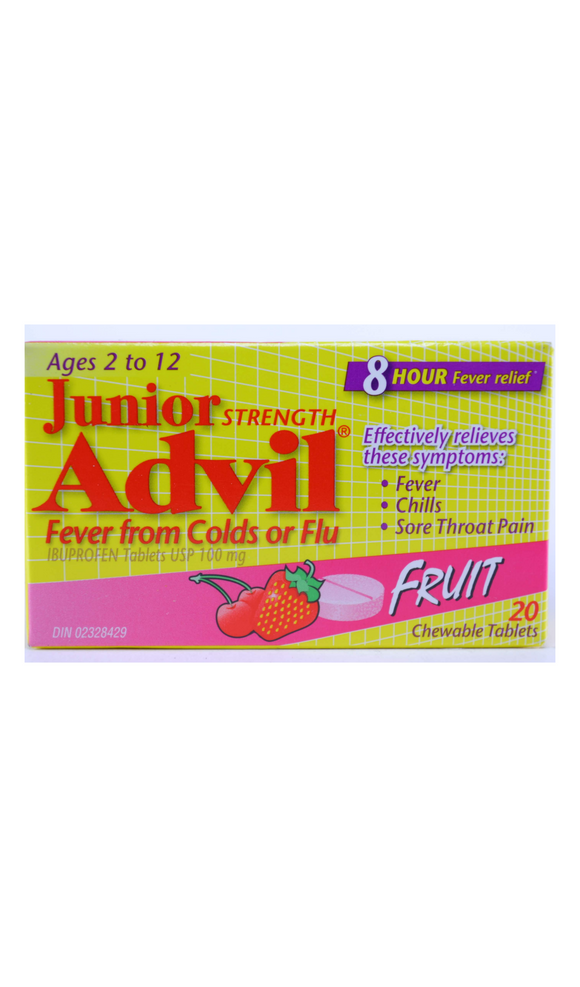 Advil Junior Strength, Fever & Cold, Fruit Flavor, 20 Tablets - Green Valley Pharmacy Ottawa Canada