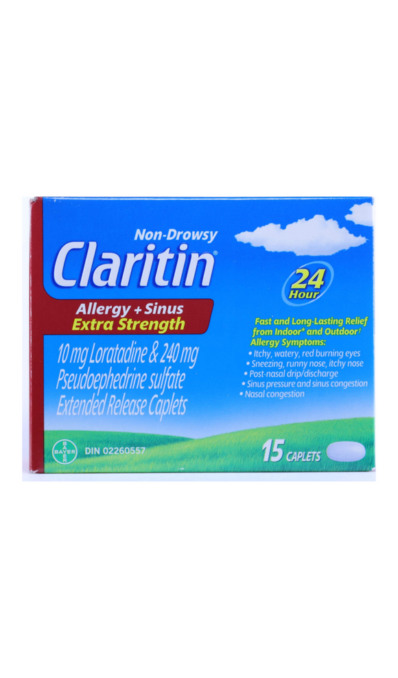 Claritin Allergy & Sinus, Extra Strength, 15 Caplets - Green Valley Pharmacy Ottawa Canada