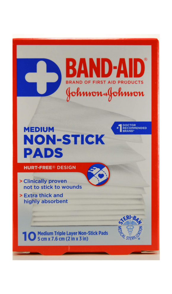 Band-Aid, Non-Stick, Medium Pads, 10 Pads - Green Valley Pharmacy Ottawa Canada