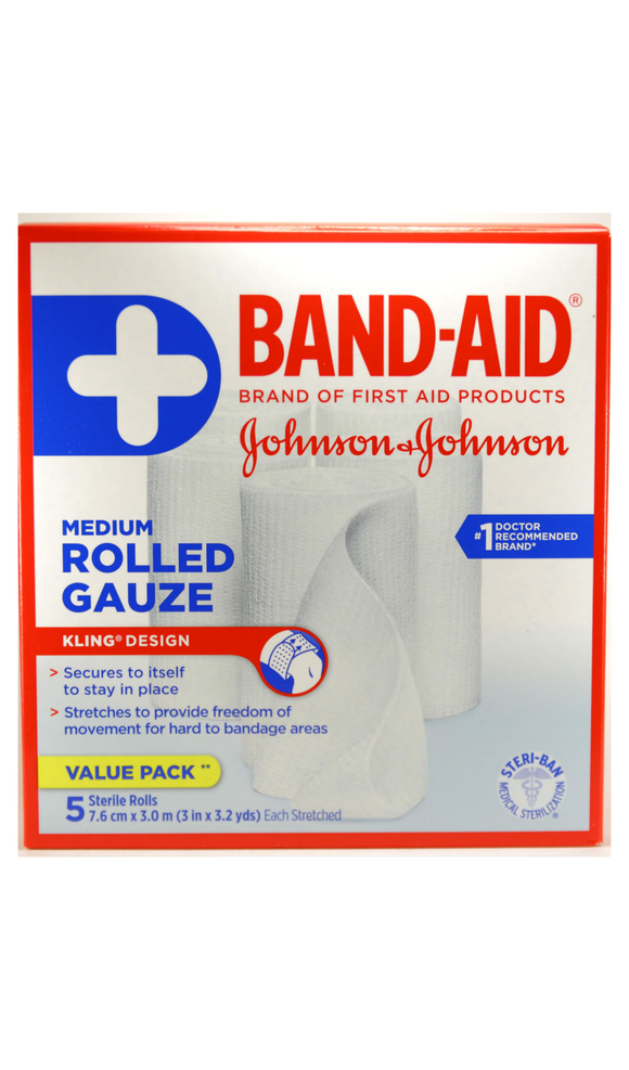 Band-Aid, Medium Gauze Roll, 5 Rolls - Green Valley Pharmacy Ottawa Canada