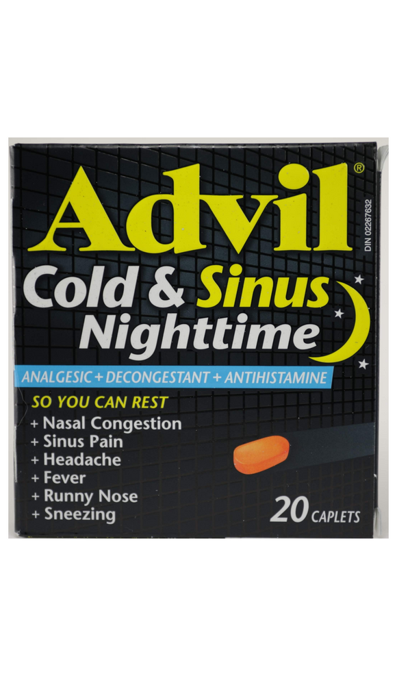 Advil Cold & Sinus, Nighttime, 20 Caplets - Green Valley Pharmacy Ottawa Canada