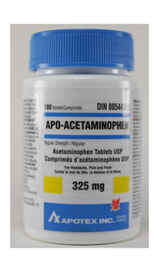 Apo-Acetaminophen, 325 mg, 100 Tablets - Green Valley Pharmacy Ottawa Canada
