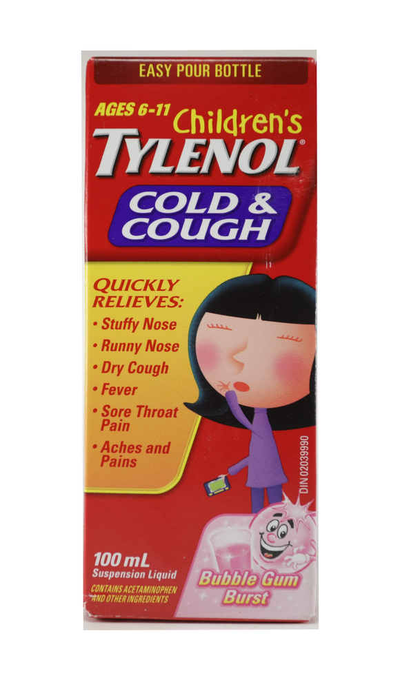 Tylenol Cough & Cold, Children, Age 6 to 11, Bubblegum 100 mL - Green Valley Pharmacy Ottawa Canada