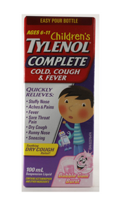 Tylenol Complete Cold, Cough & Fever, Bubblegum Flavor, 100 mL - Green Valley Pharmacy Ottawa Canada