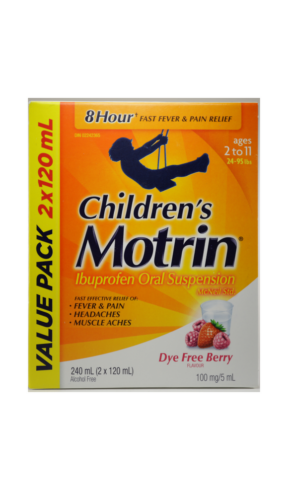 Motrin, Children's, Age 2 to 11, Berry Flavor, 2x120 mL - Green Valley Pharmacy Ottawa Canada