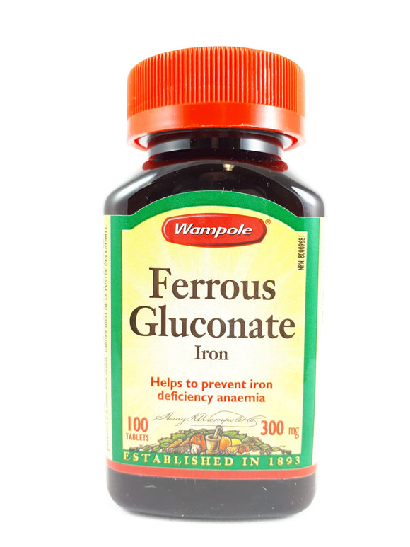 Wampole Ferrous Gluconate 300mg, 100 Tablets - Green Valley Pharmacy Ottawa Canada