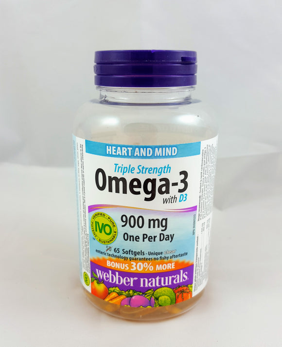 Webber naturals- Omega-3 900mg with D3. 65 Softgels - Green Valley Pharmacy Ottawa Canada