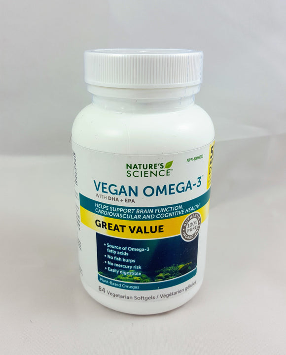 Vegan Omega-3 With DHA+EPA 84 Vegetarian softgels - Green Valley Pharmacy Ottawa Canada